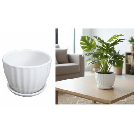 Doniczka osłonka ceramiczna z podstawkiem 8,5x7 cm BIAŁA